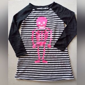 ‼️5 items for $8‼️Cat & Jack Black and White Striped Tee with Pink Skeleton